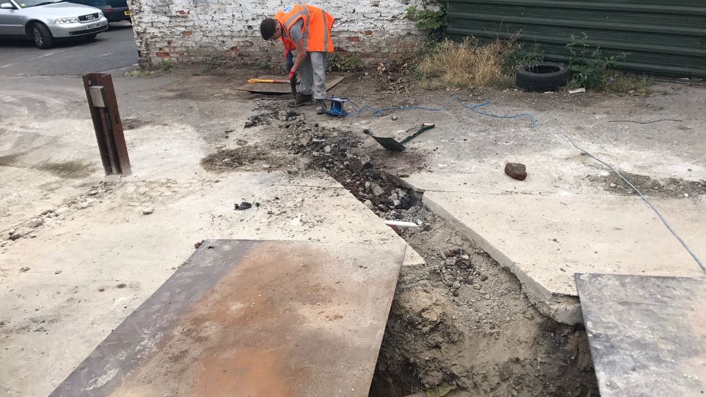 drainage pipe trench in reading being created